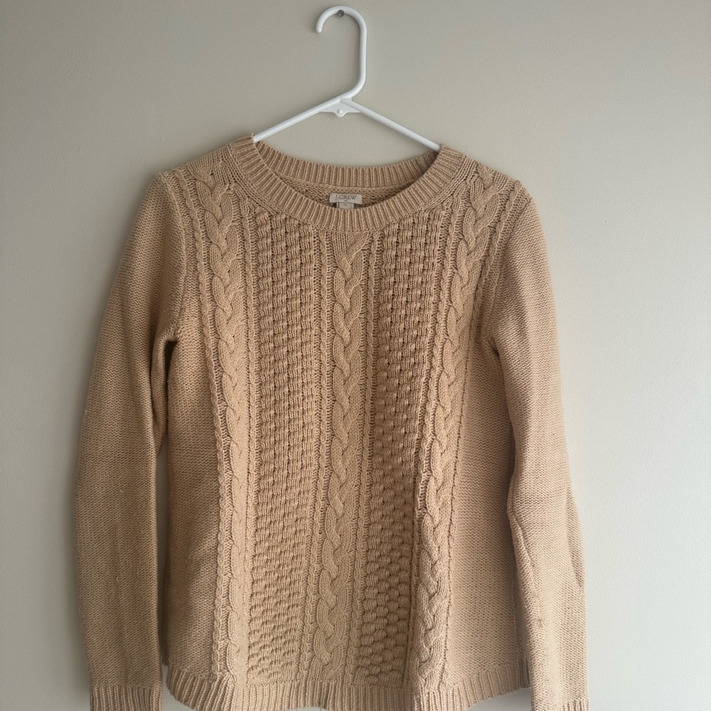 J. Crew Tan Cable Knit Crew Neck Sweater